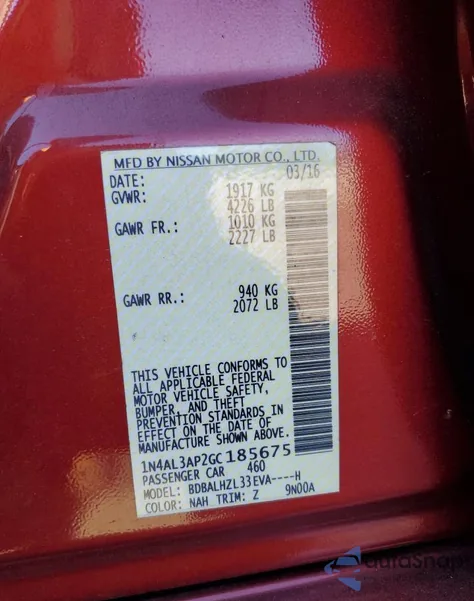 2016 Nissan Altima 2.5 z USA, uszkodzony, nr VIN 1N4AL3AP2GC185675